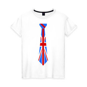 Женская футболка хлопок с принтом Британский флаг на галстуке в Тюмени, 100% хлопок | прямой крой, круглый вырез горловины, длина до линии бедер, слегка спущенное плечо | британский флаг