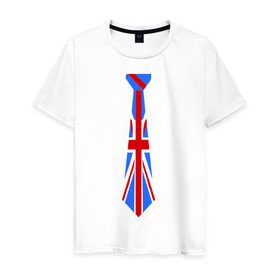 Мужская футболка хлопок с принтом Британский флаг на галстуке в Тюмени, 100% хлопок | прямой крой, круглый вырез горловины, длина до линии бедер, слегка спущенное плечо. | Тематика изображения на принте: британский флаг