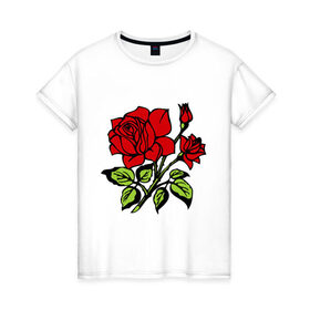 Женская футболка хлопок с принтом Роза в Тюмени, 100% хлопок | прямой крой, круглый вырез горловины, длина до линии бедер, слегка спущенное плечо | красная роза | роза | розочка | цветок | цветы