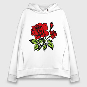Женское худи Oversize хлопок с принтом Роза в Тюмени, френч-терри — 70% хлопок, 30% полиэстер. Мягкий теплый начес внутри —100% хлопок | боковые карманы, эластичные манжеты и нижняя кромка, капюшон на магнитной кнопке | красная роза | роза | розочка | цветок | цветы
