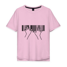 Мужская футболка хлопок Oversize с принтом Фортепиано штрихкод в Тюмени, 100% хлопок | свободный крой, круглый ворот, “спинка” длиннее передней части | пианино | руки | фортепиано | штрих код | штрихкод