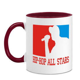 Кружка двухцветная с принтом Hip-Hop all stars в Тюмени, керамика | объем — 330 мл, диаметр — 80 мм. Цветная ручка и кайма сверху, в некоторых цветах — вся внутренняя часть | gangsta | gansta | hip | hip hop | hop | rap | рэп | рэпчина | хип | хип хоп | хипхоп | хоп