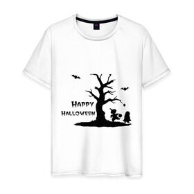 Мужская футболка хлопок с принтом Зловещее дерево в Тюмени, 100% хлопок | прямой крой, круглый вырез горловины, длина до линии бедер, слегка спущенное плечо. | 31 о | hallowen | haloven | halovin | halowin | helloveen | helloven | hellovin | heloven | helovin | helowin | день всех святых | халловин | халлоуин | халлувин | халоуин | халувин | халуин | хеллоуин | хелоуин | хелувин | хелуин | хэлловин
