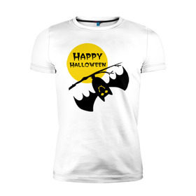 Мужская футболка премиум с принтом Летучая мышь и луна в Тюмени, 92% хлопок, 8% лайкра | приталенный силуэт, круглый вырез ворота, длина до линии бедра, короткий рукав | halloveen | halloven | hallovin | halloween | haloween | halowen | he | hellovin | helloween | hellowen | hellowin | helowen | день святых | летучая мышь | халловин | халлуин | халовин | хелловин | хеллувин | хеллуин | хеловин | хэлловин | хэллоуин | хэлл