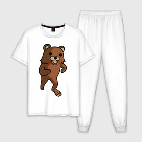 Мужская пижама хлопок с принтом Педомедведь в Тюмени, 100% хлопок | брюки и футболка прямого кроя, без карманов, на брюках мягкая резинка на поясе и по низу штанин
 | Тематика изображения на принте: pedobear | детведь | интернет мем | педабир | педведь | педобер | педобир | педомедведь | педомедвеь | пидобир | чадомиша