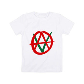 Детская футболка хлопок с принтом Anarho-vegan в Тюмени, 100% хлопок | круглый вырез горловины, полуприлегающий силуэт, длина до линии бедер | анархия | веган | вегетарианец