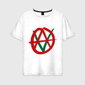 Женская футболка хлопок Oversize с принтом Anarho-vegan в Тюмени, 100% хлопок | свободный крой, круглый ворот, спущенный рукав, длина до линии бедер
 | анархия | веган | вегетарианец