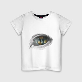 Детская футболка хлопок с принтом Глаз (3) в Тюмени, 100% хлопок | круглый вырез горловины, полуприлегающий силуэт, длина до линии бедер | Тематика изображения на принте: взгляд | глаз | знак радиации | отражение | радиактивность | радиация