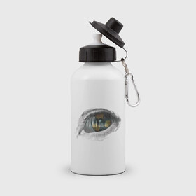 Бутылка спортивная с принтом Глаз (3) в Тюмени, металл | емкость — 500 мл, в комплекте две пластиковые крышки и карабин для крепления | взгляд | глаз | знак радиации | отражение | радиактивность | радиация