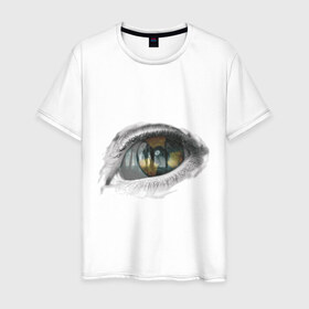 Мужская футболка хлопок с принтом Глаз (3) в Тюмени, 100% хлопок | прямой крой, круглый вырез горловины, длина до линии бедер, слегка спущенное плечо. | взгляд | глаз | знак радиации | отражение | радиактивность | радиация