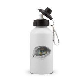 Бутылка спортивная с принтом глаз в Тюмени, металл | емкость — 500 мл, в комплекте две пластиковые крышки и карабин для крепления | взгляд | глаз | знак радиации | отражение | прикольные рисункирадиация | радиактивность