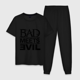 Мужская пижама хлопок с принтом Bad Meets Evil в Тюмени, 100% хлопок | брюки и футболка прямого кроя, без карманов, на брюках мягкая резинка на поясе и по низу штанин
 | hip hop | rap | rap stars | реп | репчик | рэп | рэп звезда | рэпчик | рэпчина | хип хоп