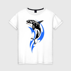 Женская футболка хлопок с принтом Косатка в Тюмени, 100% хлопок | прямой крой, круглый вырез горловины, длина до линии бедер, слегка спущенное плечо | shark | акула | рыба