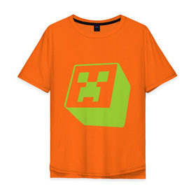 Мужская футболка хлопок Oversize с принтом Minecraft creeper green в Тюмени, 100% хлопок | свободный крой, круглый ворот, “спинка” длиннее передней части | крипер