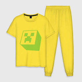 Мужская пижама хлопок с принтом Minecraft creeper green в Тюмени, 100% хлопок | брюки и футболка прямого кроя, без карманов, на брюках мягкая резинка на поясе и по низу штанин
 | крипер