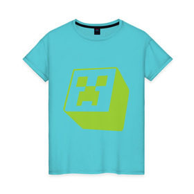 Женская футболка хлопок с принтом Minecraft creeper green в Тюмени, 100% хлопок | прямой крой, круглый вырез горловины, длина до линии бедер, слегка спущенное плечо | крипер