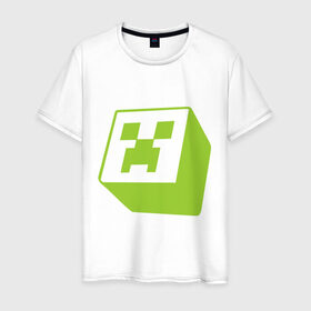 Мужская футболка хлопок с принтом Minecraft creeper green в Тюмени, 100% хлопок | прямой крой, круглый вырез горловины, длина до линии бедер, слегка спущенное плечо. | крипер