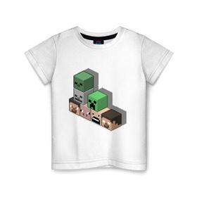 Детская футболка хлопок с принтом Minecraft cube в Тюмени, 100% хлопок | круглый вырез горловины, полуприлегающий силуэт, длина до линии бедер | крипер