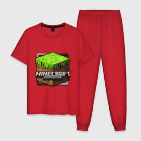 Мужская пижама хлопок с принтом Minecraft logo в Тюмени, 100% хлопок | брюки и футболка прямого кроя, без карманов, на брюках мягкая резинка на поясе и по низу штанин
 | creeper | mine craft | minecraft | майнкрафт | шахта