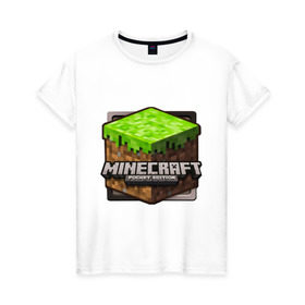 Женская футболка хлопок с принтом Minecraft logo в Тюмени, 100% хлопок | прямой крой, круглый вырез горловины, длина до линии бедер, слегка спущенное плечо | creeper | mine craft | minecraft | майнкрафт | шахта
