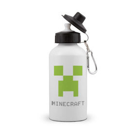 Бутылка спортивная с принтом Minecraft logo grey в Тюмени, металл | емкость — 500 мл, в комплекте две пластиковые крышки и карабин для крепления | крипер