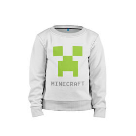 Детский свитшот хлопок с принтом Minecraft logo grey в Тюмени, 100% хлопок | круглый вырез горловины, эластичные манжеты, пояс и воротник | крипер
