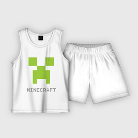 Детская пижама с шортами хлопок с принтом Minecraft logo grey в Тюмени,  |  | Тематика изображения на принте: крипер