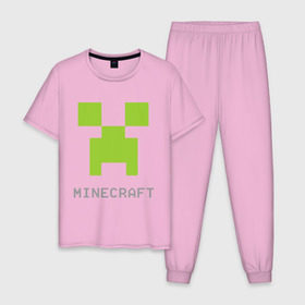 Мужская пижама хлопок с принтом Minecraft logo grey в Тюмени, 100% хлопок | брюки и футболка прямого кроя, без карманов, на брюках мягкая резинка на поясе и по низу штанин
 | крипер