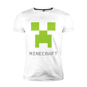 Мужская футболка премиум с принтом Minecraft logo grey в Тюмени, 92% хлопок, 8% лайкра | приталенный силуэт, круглый вырез ворота, длина до линии бедра, короткий рукав | крипер