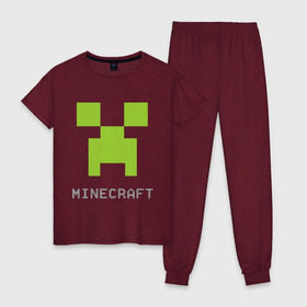 Женская пижама хлопок с принтом Minecraft logo grey в Тюмени, 100% хлопок | брюки и футболка прямого кроя, без карманов, на брюках мягкая резинка на поясе и по низу штанин | крипер