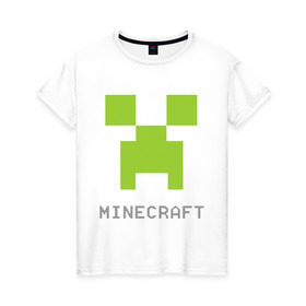 Женская футболка хлопок с принтом Minecraft logo grey в Тюмени, 100% хлопок | прямой крой, круглый вырез горловины, длина до линии бедер, слегка спущенное плечо | крипер