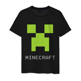 Мужская футболка хлопок с принтом Minecraft logo grey в Тюмени, 100% хлопок | прямой крой, круглый вырез горловины, длина до линии бедер, слегка спущенное плечо. | крипер