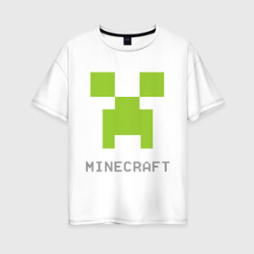 Женская футболка хлопок Oversize с принтом Minecraft logo grey в Тюмени, 100% хлопок | свободный крой, круглый ворот, спущенный рукав, длина до линии бедер
 | крипер