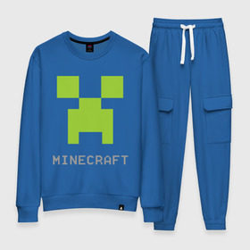 Женский костюм хлопок с принтом Minecraft logo grey в Тюмени, 100% хлопок | на свитшоте круглая горловина, мягкая резинка по низу. Брюки заужены к низу, на них два вида карманов: два 