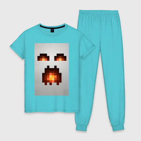 Женская пижама хлопок с принтом Minecraft white в Тюмени, 100% хлопок | брюки и футболка прямого кроя, без карманов, на брюках мягкая резинка на поясе и по низу штанин | крипер