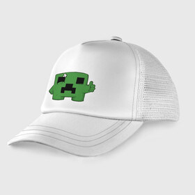 Детская кепка тракер с принтом Minecraft green (3) в Тюмени, Козырек - 100% хлопок. Кепка - 100% полиэстер, Задняя часть - сетка | универсальный размер, пластиковая застёжка | Тематика изображения на принте: крипер
