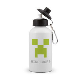 Бутылка спортивная с принтом Minecraft logo grey (5) в Тюмени, металл | емкость — 500 мл, в комплекте две пластиковые крышки и карабин для крепления | крипер