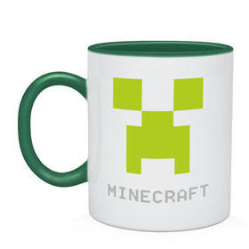 Кружка двухцветная с принтом Minecraft logo grey (5) в Тюмени, керамика | объем — 330 мл, диаметр — 80 мм. Цветная ручка и кайма сверху, в некоторых цветах — вся внутренняя часть | крипер