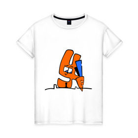 Женская футболка хлопок с принтом Зайка и морковка в Тюмени, 100% хлопок | прямой крой, круглый вырез горловины, длина до линии бедер, слегка спущенное плечо | животные | зайка | заяц | заяц с морковкой | морковка