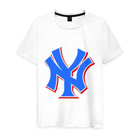 Мужская футболка хлопок с принтом NY Yankees blue в Тюмени, 100% хлопок | прямой крой, круглый вырез горловины, длина до линии бедер, слегка спущенное плечо. | baseball | major league basebal | mlb | ny | staten island | yankees | америка | бейсбол | бита | главная лига бейсбола | нью йорк янкиз | статен айленд | сша | янки