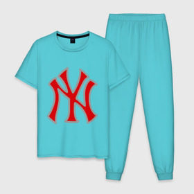 Мужская пижама хлопок с принтом NY Yankees red в Тюмени, 100% хлопок | брюки и футболка прямого кроя, без карманов, на брюках мягкая резинка на поясе и по низу штанин
 | baseball | major league basebal | mlb | ny | staten island | yankees | америка | бейсбол | бита | главная лига бейсбола | нью йорк янкиз | статен айленд | сша | янки