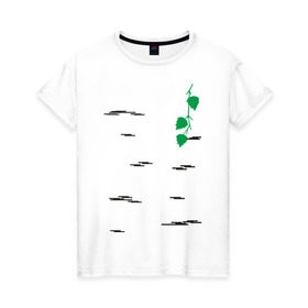 Женская футболка хлопок с принтом Березка в Тюмени, 100% хлопок | прямой крой, круглый вырез горловины, длина до линии бедер, слегка спущенное плечо | береза | березка | дерево | полоски
