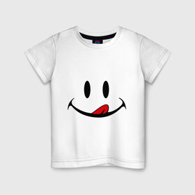 Детская футболка хлопок с принтом Смайл язык в Тюмени, 100% хлопок | круглый вырез горловины, полуприлегающий силуэт, длина до линии бедер | smile | рожица | смайл | улыбка | язык