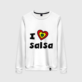 Женский свитшот хлопок с принтом Я люблю сальсу в Тюмени, 100% хлопок | прямой крой, круглый вырез, на манжетах и по низу широкая трикотажная резинка  | bachata | i love | i love salsa | lambada | latina | salsa | бачата | ламбада | латина | латиноамериканская музыка | латиноамериканские танцы | сальса | танго | танец | танцы | ча ча ча | я люблю | я люблю сальсу