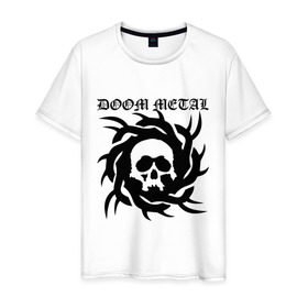 Мужская футболка хлопок с принтом Doom metal в Тюмени, 100% хлопок | прямой крой, круглый вырез горловины, длина до линии бедер, слегка спущенное плечо. | 