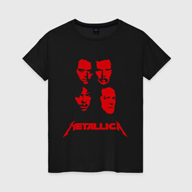 Женская футболка хлопок с принтом Metallica kvartet в Тюмени, 100% хлопок | прямой крой, круглый вырез горловины, длина до линии бедер, слегка спущенное плечо | Тематика изображения на принте: металлика