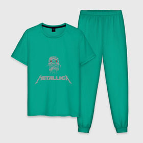 Мужская пижама хлопок с принтом Metallica scool в Тюмени, 100% хлопок | брюки и футболка прямого кроя, без карманов, на брюках мягкая резинка на поясе и по низу штанин
 | металлика