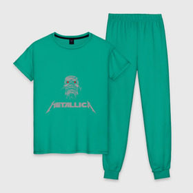 Женская пижама хлопок с принтом Metallica scool в Тюмени, 100% хлопок | брюки и футболка прямого кроя, без карманов, на брюках мягкая резинка на поясе и по низу штанин | металлика
