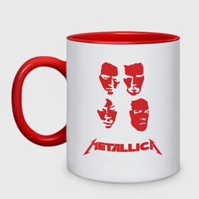 Кружка двухцветная с принтом Metallica kvartet (5) в Тюмени, керамика | объем — 330 мл, диаметр — 80 мм. Цветная ручка и кайма сверху, в некоторых цветах — вся внутренняя часть | Тематика изображения на принте: металлика