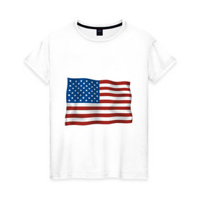 Женская футболка хлопок с принтом Америка флаг в Тюмени, 100% хлопок | прямой крой, круглый вырез горловины, длина до линии бедер, слегка спущенное плечо | america | ny | usa | америка | американский флаг | вашингтон | нью йорк | политические | сша | флаг | флаг америки | флаг сша | флаги | штаты